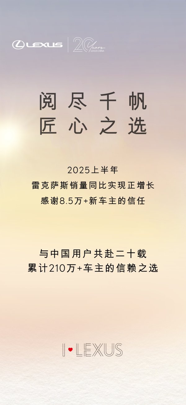 专业配资股票 雷克萨斯成为上半年唯一实现同比正增长的进口豪华品牌